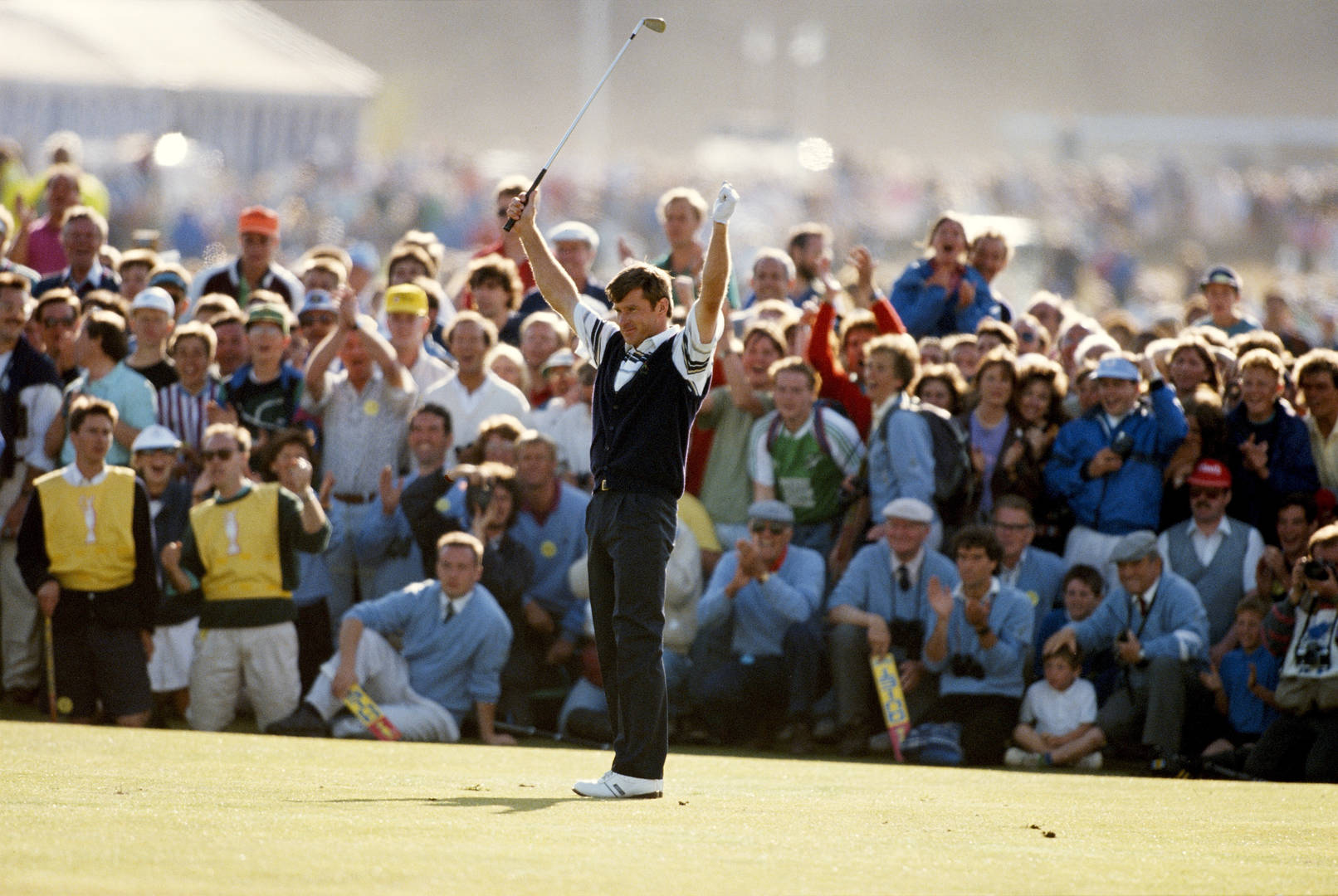 Nick Faldo achieves every golfer's dream, to win at St Andrews, 1990